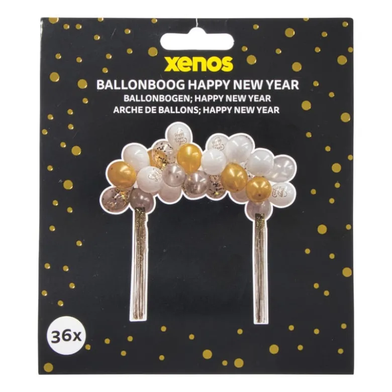 DIY ballonboog Happy New Year - goud, zilver & wit - set van 36