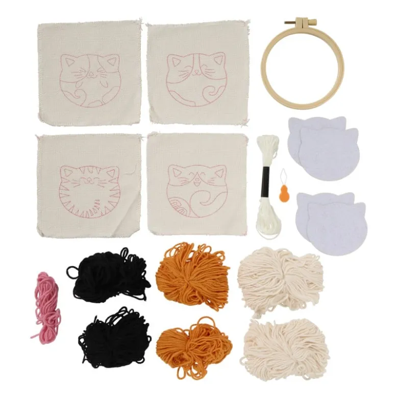 DIY punchnaald onderzetters kat - set van 4