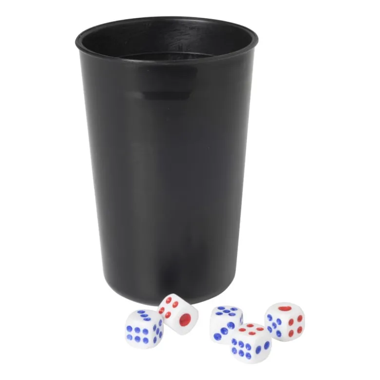Dobbelstenen met beker - set van 6