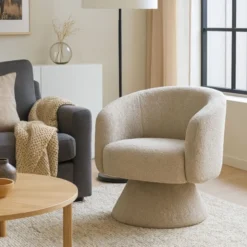 Draaifauteuil bouclé - taupe - 74x68x66 cm