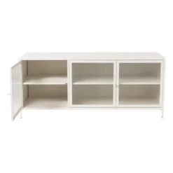 Dressoir Luca met geribbeld glazen deurtjes - offwhite - 50x120x42 cm