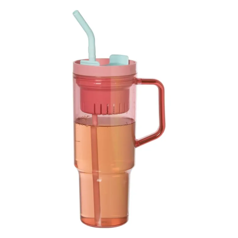 Drinkbeker met rietje Titan - roze - 1 liter