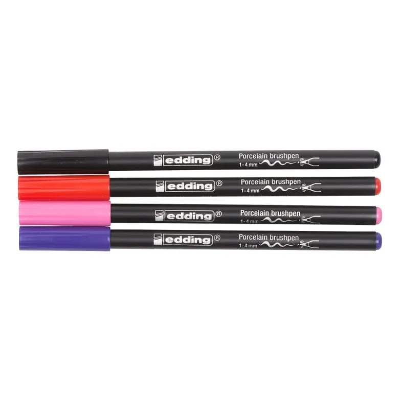 Edding porseleinstiften - set van 4 - zwart/rood/paars/roze