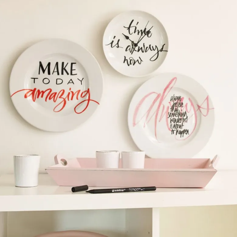Edding porseleinstiften - set van 4 - zwart/rood/paars/roze