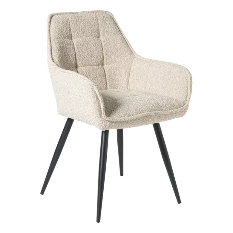 Eetkamerstoel bouclé met armleuning - beige - 87x56.5x43 cm