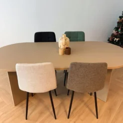 Eetkamerstoel chenille - beige - 90x53.5x44.5 cm