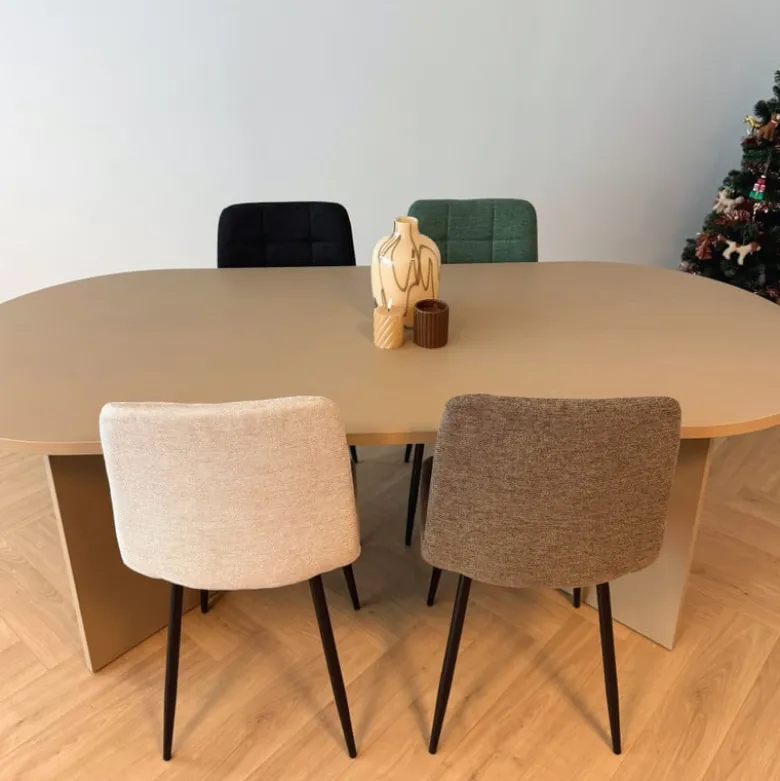 Eetkamerstoel chenille - beige - 90x53.5x44.5 cm