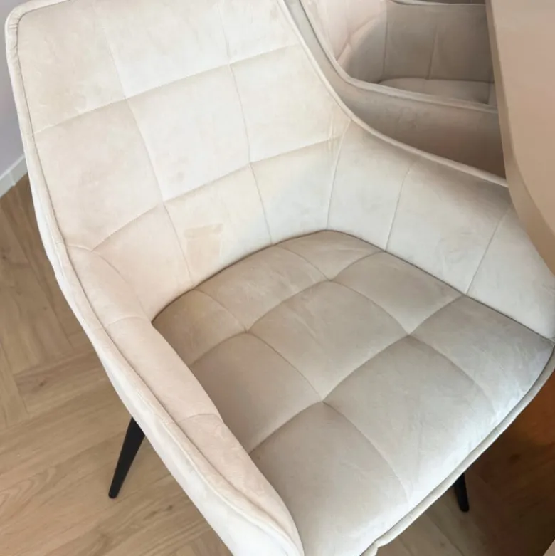 Eetkamerstoel velvet met armleuning - beige - 87x56.5x43 cm