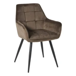 Eetkamerstoel velvet met armleuning - bruin - 87x56.5x43 cm