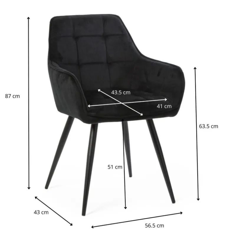 Eetkamerstoel velvet met armleuning - zwart - 87x56.5x43 cm