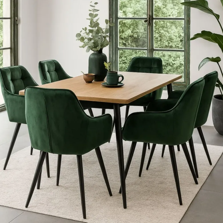 Eetkamerstoel velvet met armleuning - groen - 87x56.5x43 cm