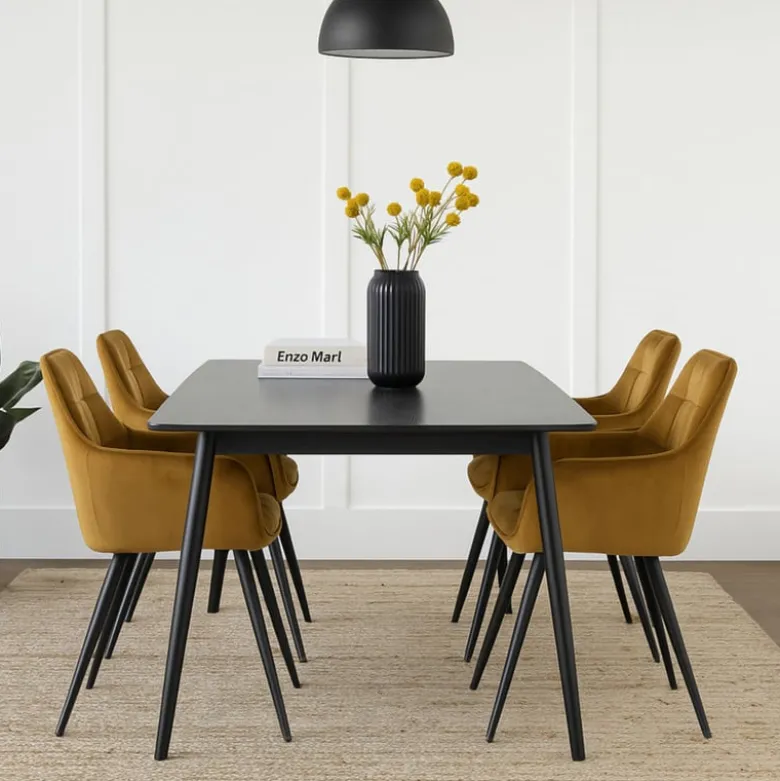 Eetkamerstoel velvet met armleuning - oker - 87x56.5x43 cm