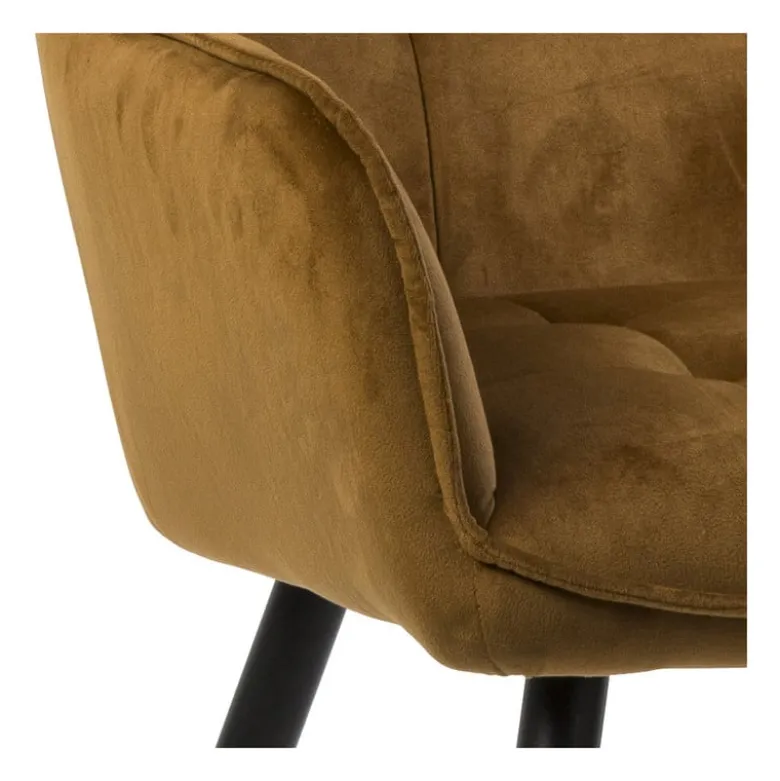 Eetkamerstoel velvet met armleuning - oker - 87x56.5x43 cm