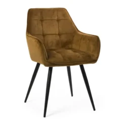 Eetkamerstoel velvet met armleuning - oker - 87x56.5x43 cm