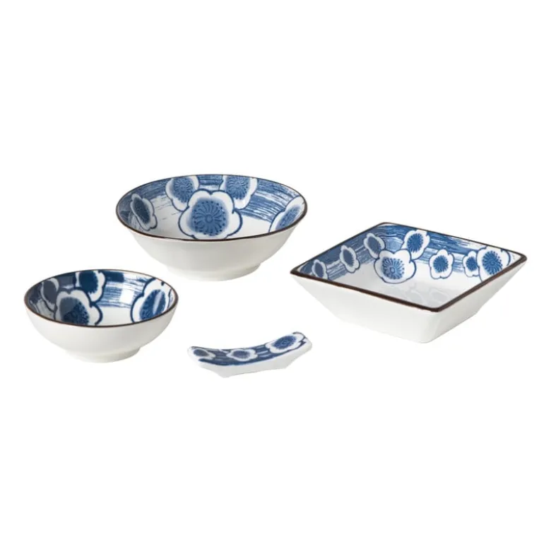 Eetstokjeshouder Mico bloemen - blauw/wit - 1.5x6x1.2 cm