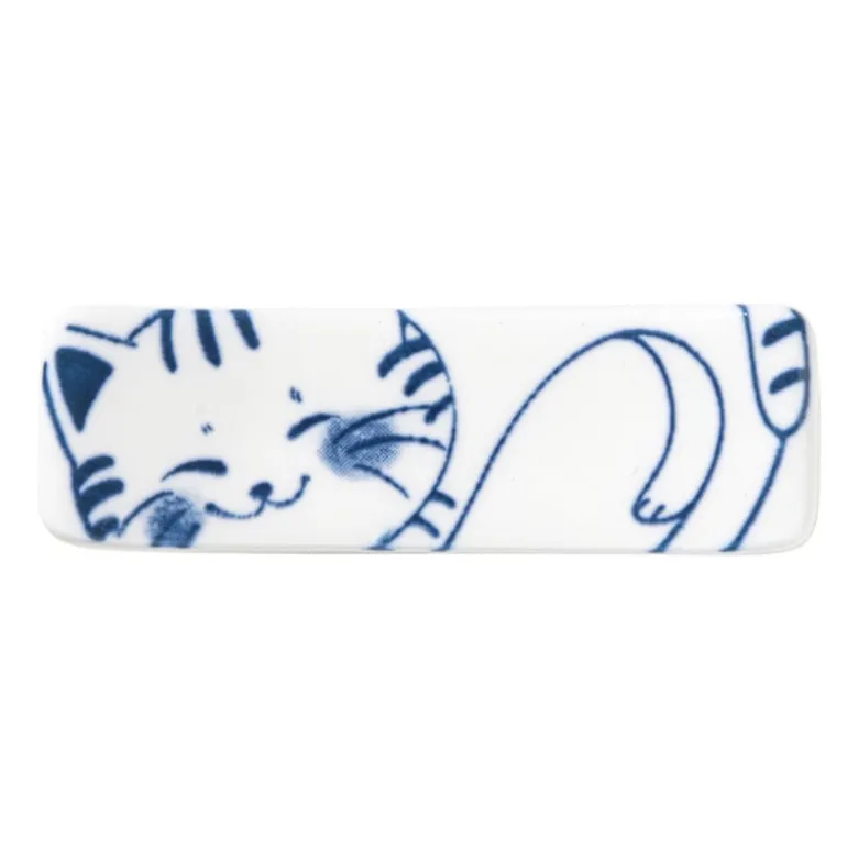 Eetstokjeshouder Mico kat - blauw/wit - 1.5x6x1.2 cm