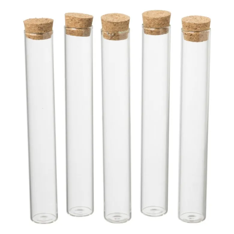 Flesjes met kurk - set van 5 - 15 cm