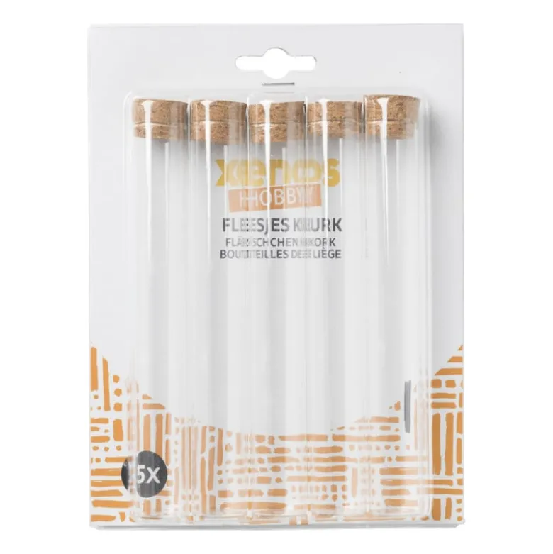 Flesjes met kurk - set van 5 - 15 cm