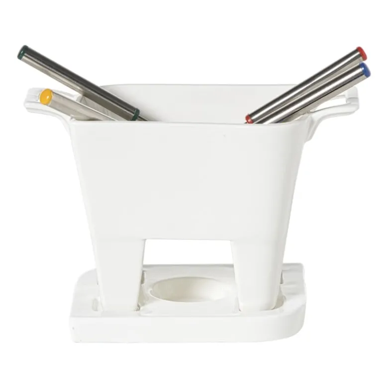 Fondue set met 4 vorken - wit - 20x12x10.5 cm