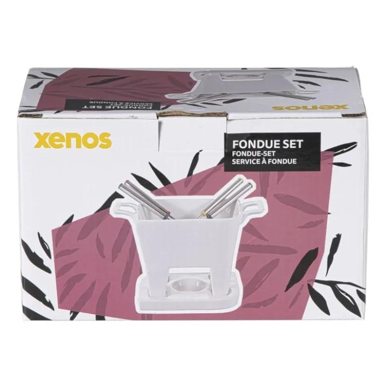 Fondue set met 4 vorken - wit - 20x12x10.5 cm