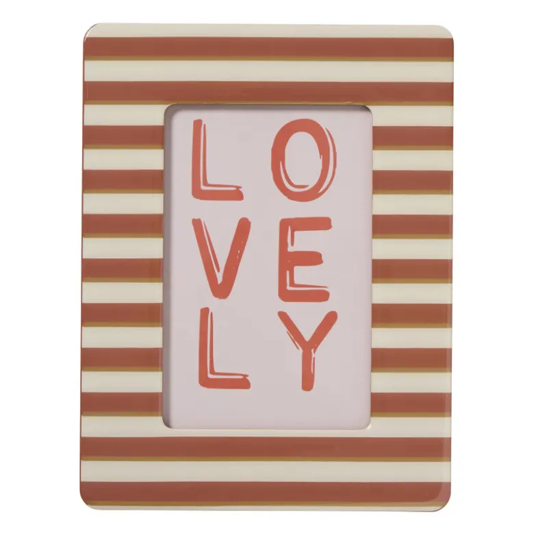Fotolijstje streep lovely - bruin/rood - 10x15 cm