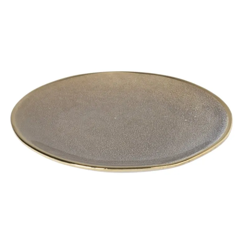 Gebaksbordje met gouden rand - grijs - ø15 cm