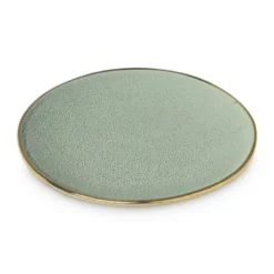 Gebaksbordje met gouden rand - groen - ø15 cm