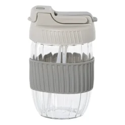 Glazen to-go beker - grijs - 350 ml