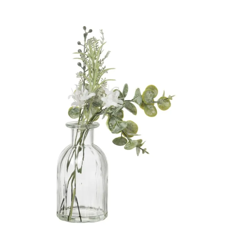 Glazen vaasje met eucalyptus - groen - 28x24x12 cm