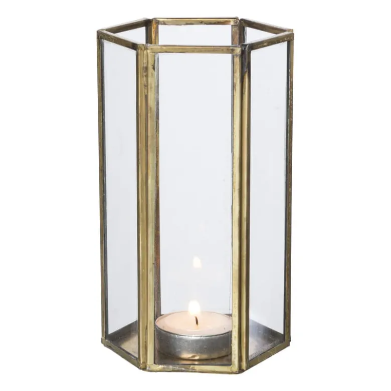 Glazen waxinelichthouder - goudkleurig - 15 cm