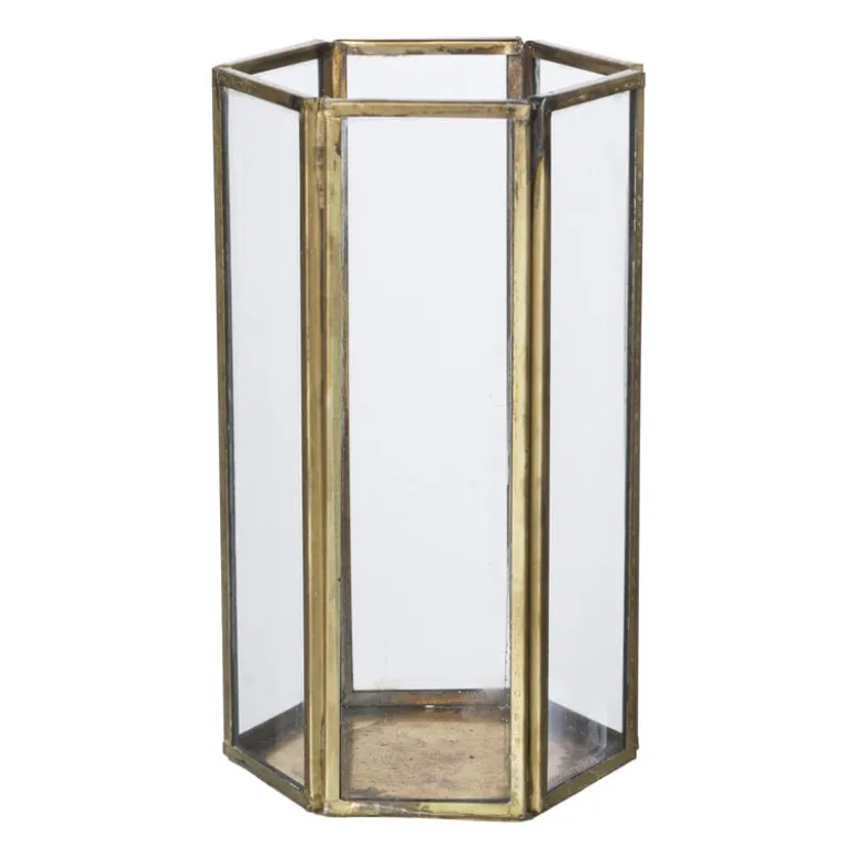Glazen waxinelichthouder - goudkleurig - 15 cm