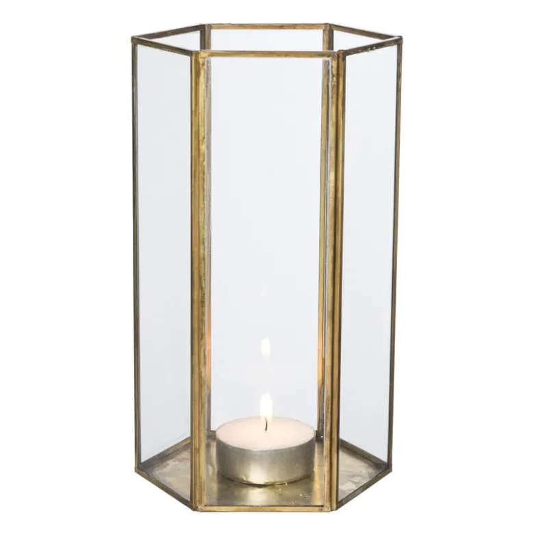Glazen waxinelichthouder - goudkleurig - 26 cm