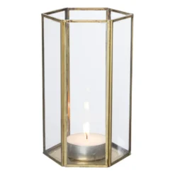 Glazen waxinelichthouder - goudkleurig - 20 cm