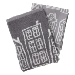 Handdoek antraciet huisjes - antraciet/wit - 50x50 cm