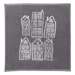 Handdoek antraciet huisjes - antraciet/wit - 50x50 cm