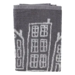 Handdoek antraciet huisjes - antraciet/wit - 50x50 cm