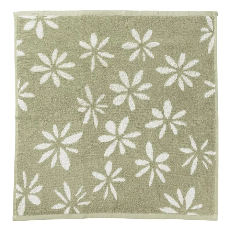 Handdoek bloemen - groen/wit - 50x50 cm