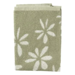 Handdoek bloemen - groen/wit - 50x50 cm