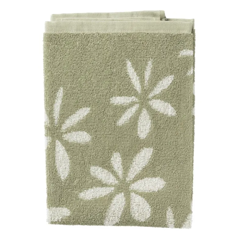 Handdoek bloemen - groen/wit - 50x50 cm