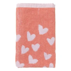 Handdoek hartjes - lila/koraal - 50x50 cm
