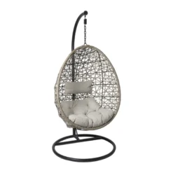 Hangstoel Hawaii met grjize kussens - bruin - 196 cm