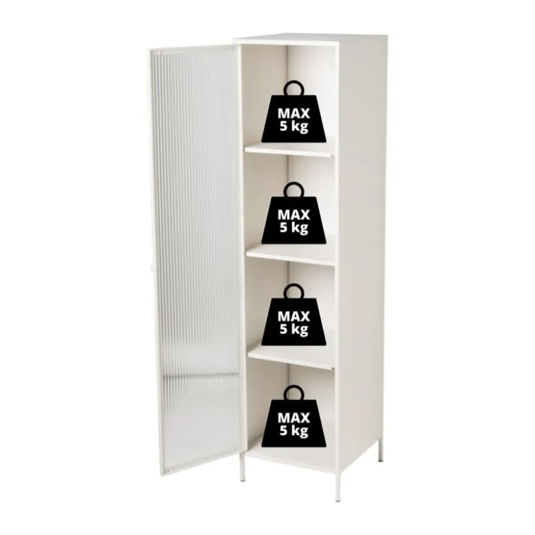 Hoge kast Luca met geribbeld glazen deurtje - offwhite - 160x42x40 cm