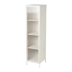 Hoge kast Luca met geribbeld glazen deurtje - offwhite - 160x42x40 cm