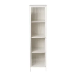 Hoge kast Luca met geribbeld glazen deurtje - offwhite - 160x42x40 cm