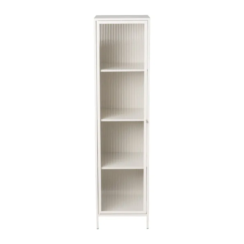 Hoge kast Luca met geribbeld glazen deurtje - offwhite - 160x42x40 cm