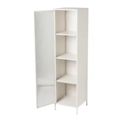 Hoge kast Luca met geribbeld glazen deurtje - offwhite - 160x42x40 cm