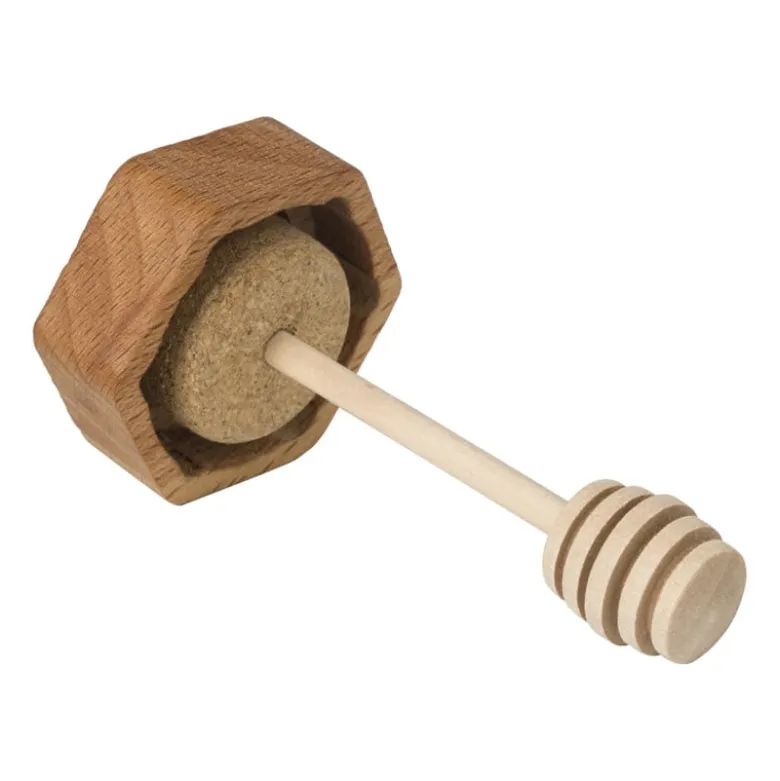 Honingpot met honinglepel - glas/bamboe - 9.6x9.9x5 cm
