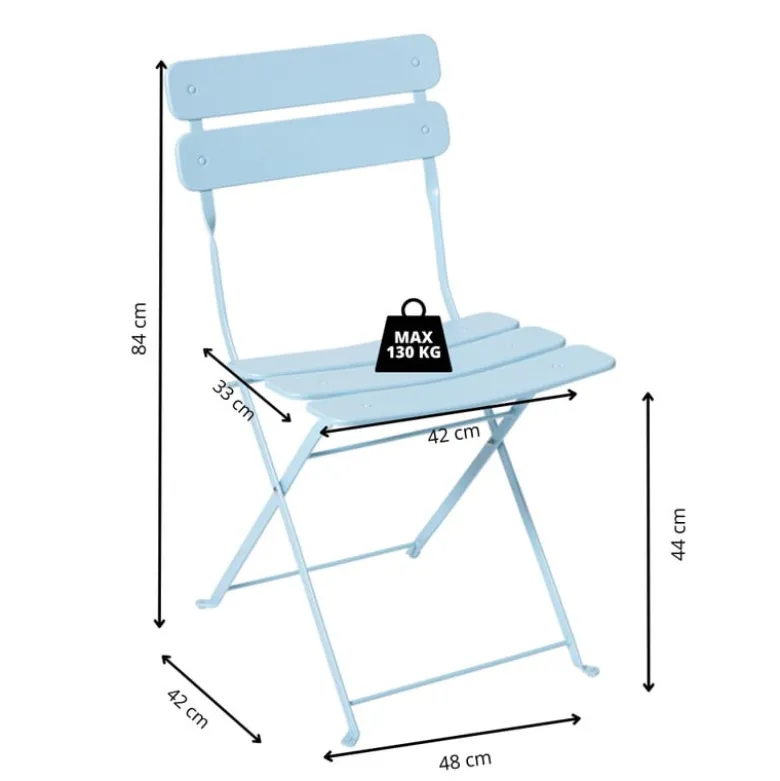 Inklapbare bistrostoel Kos - blauw - 84x48x42 cm