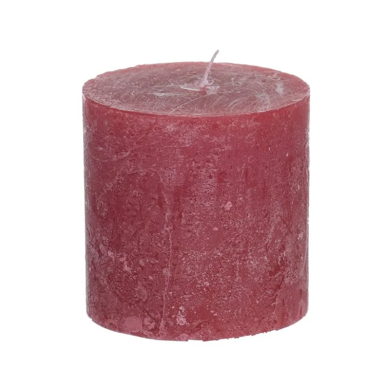 Kaars rustiek - rood - 7x7 cm