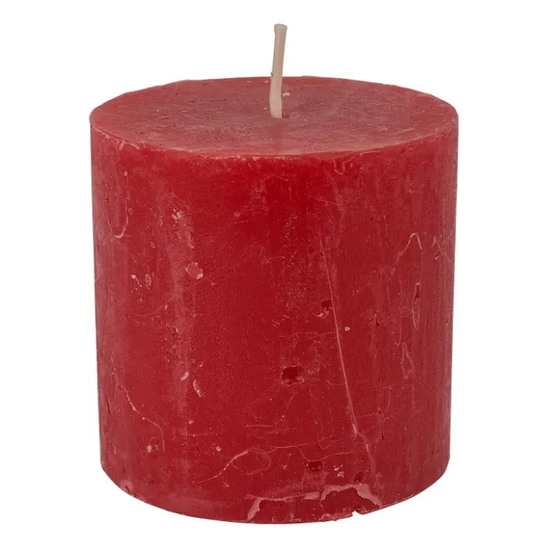 Kaars rustiek - rood - 7x7 cm